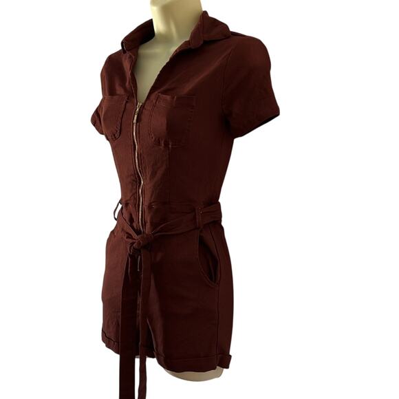 Haute Monde Brown Stretch Twill Romper Playsuit Utility
Size Small Zip Front - Picture 2 of 10